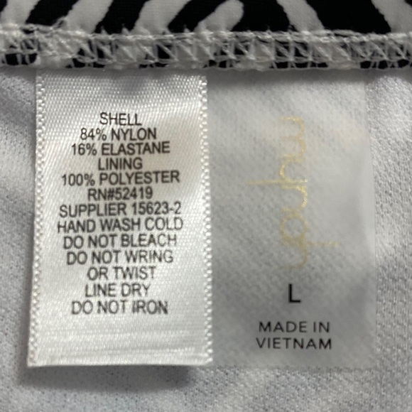 Mynah High Rise Black White Triangles Pattern Swim Bottoms Ruched Sides Large - Picture 3 of 13